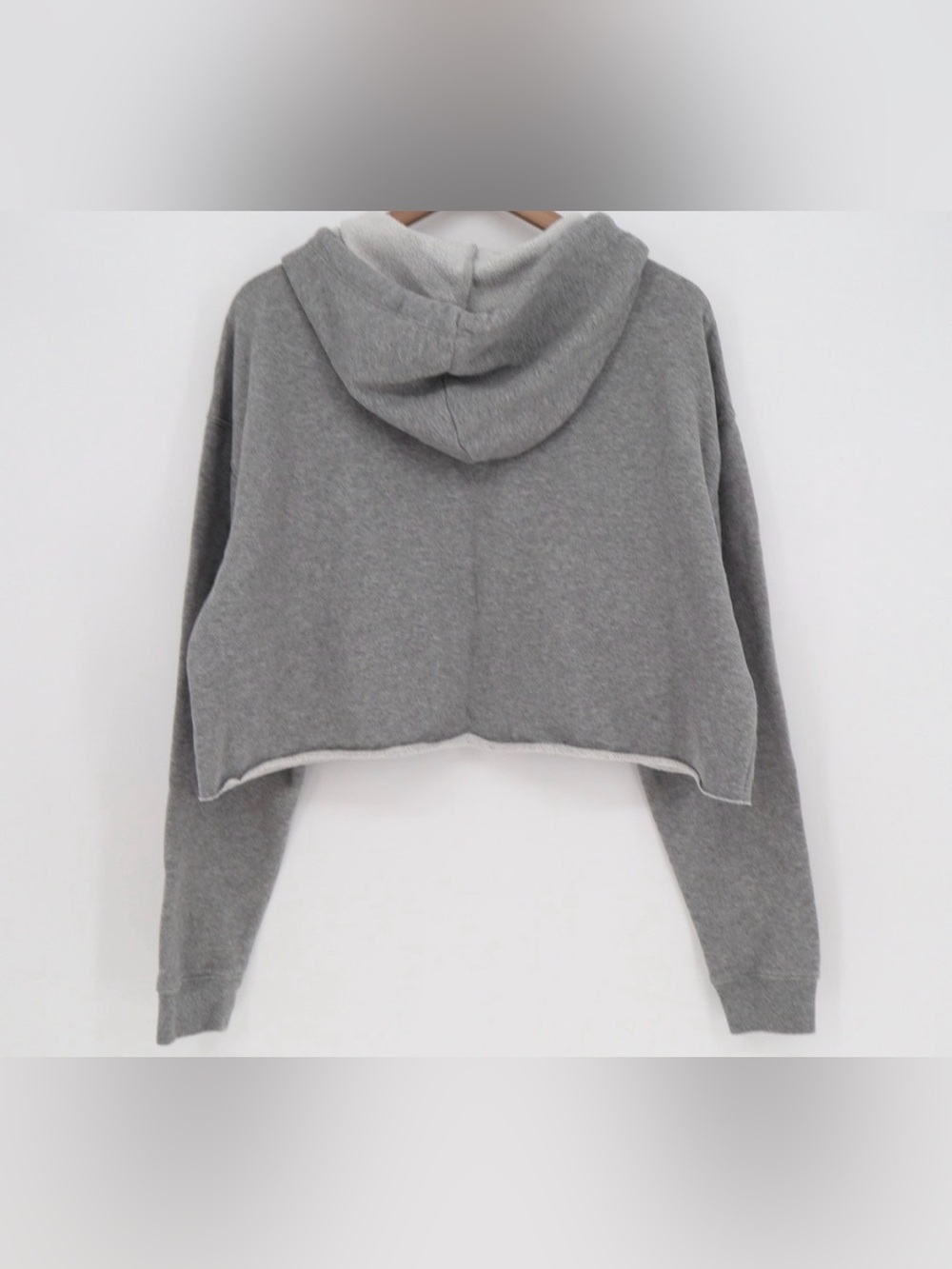 Wild Fable Womens XS Heather Gray Cropped Raw Hem Fleece Hoodie Sweatshirt - Picture 3 of 3